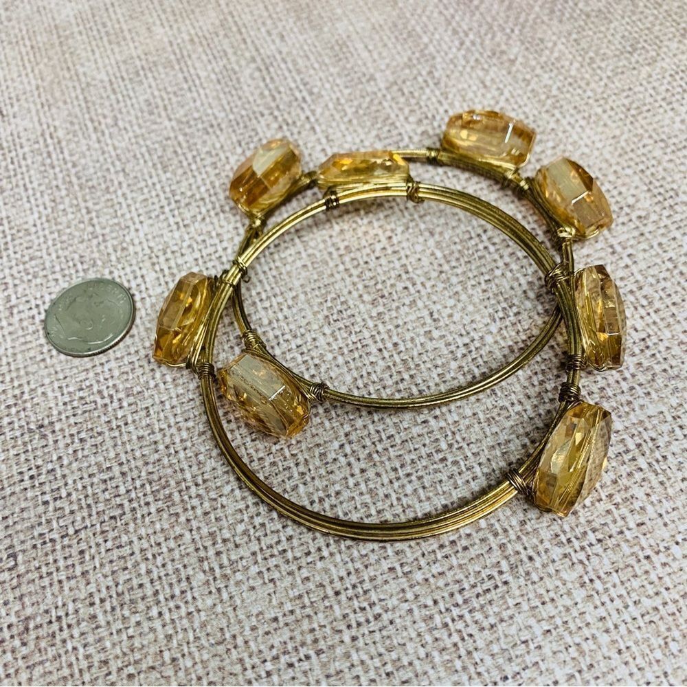 Topaz Glass Gold Wire Wrapped‎ Bracelets Set of 2